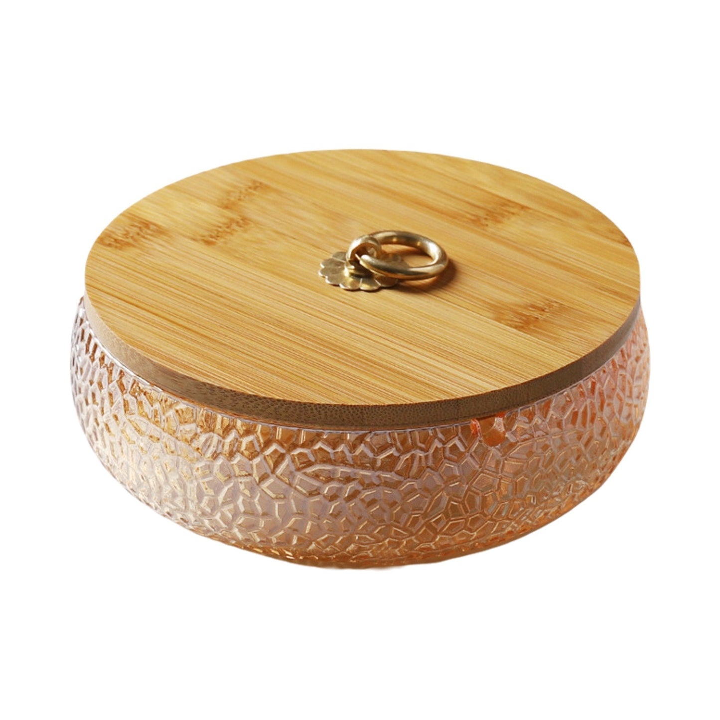 Crystal Glass Ashtray with Bamboo Lid 5.7-inch Large
