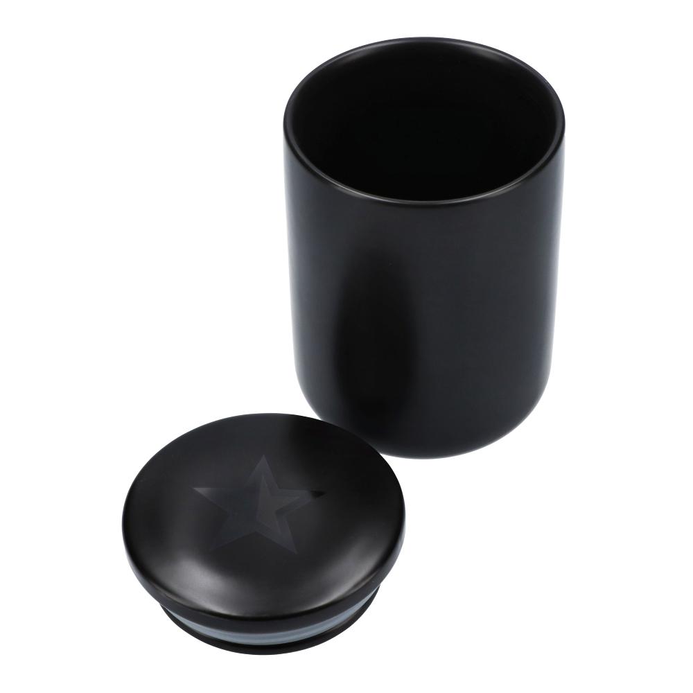 black ceramic stash jar star on the lid