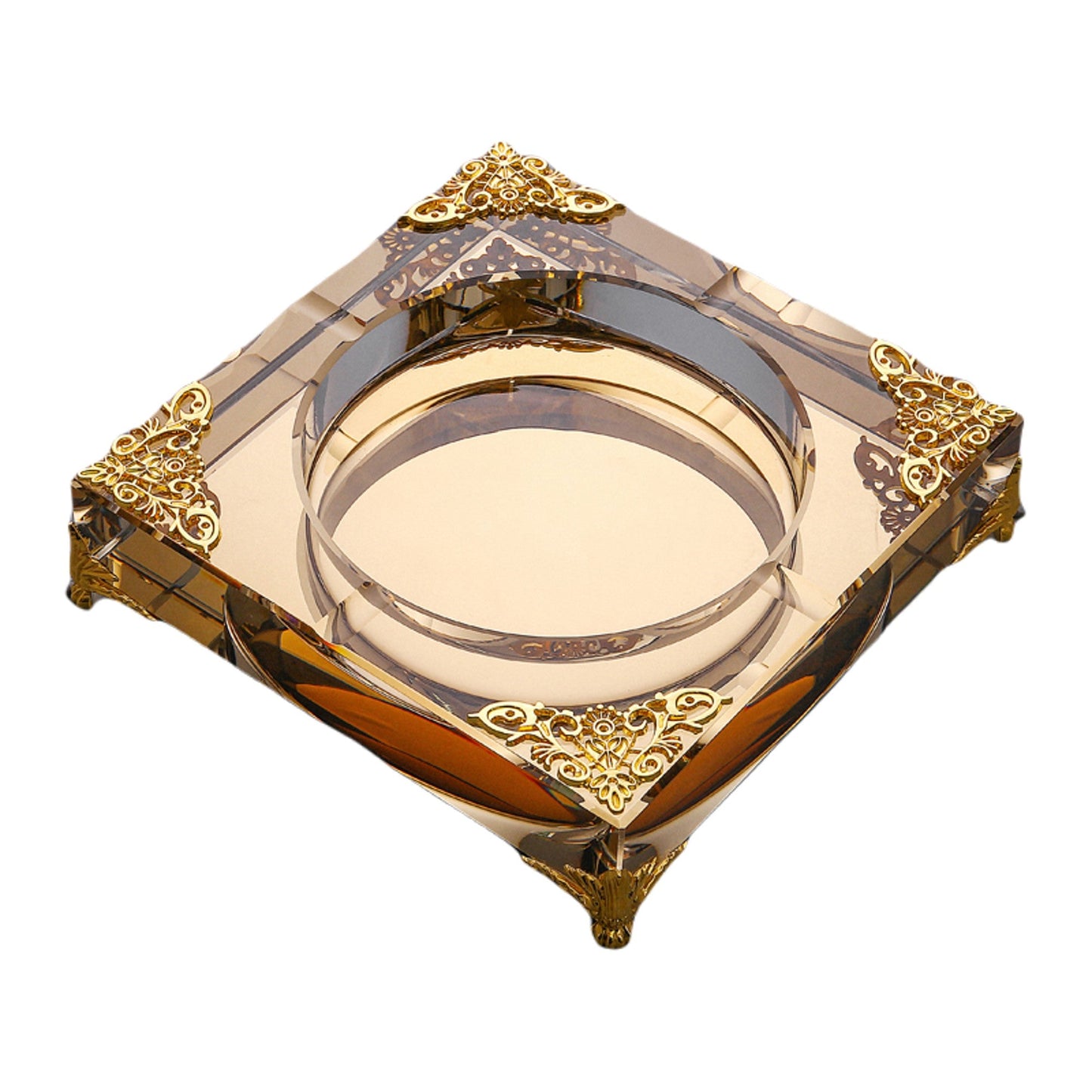 Crystal Glass Ashtray (Gold Decorated Corners)