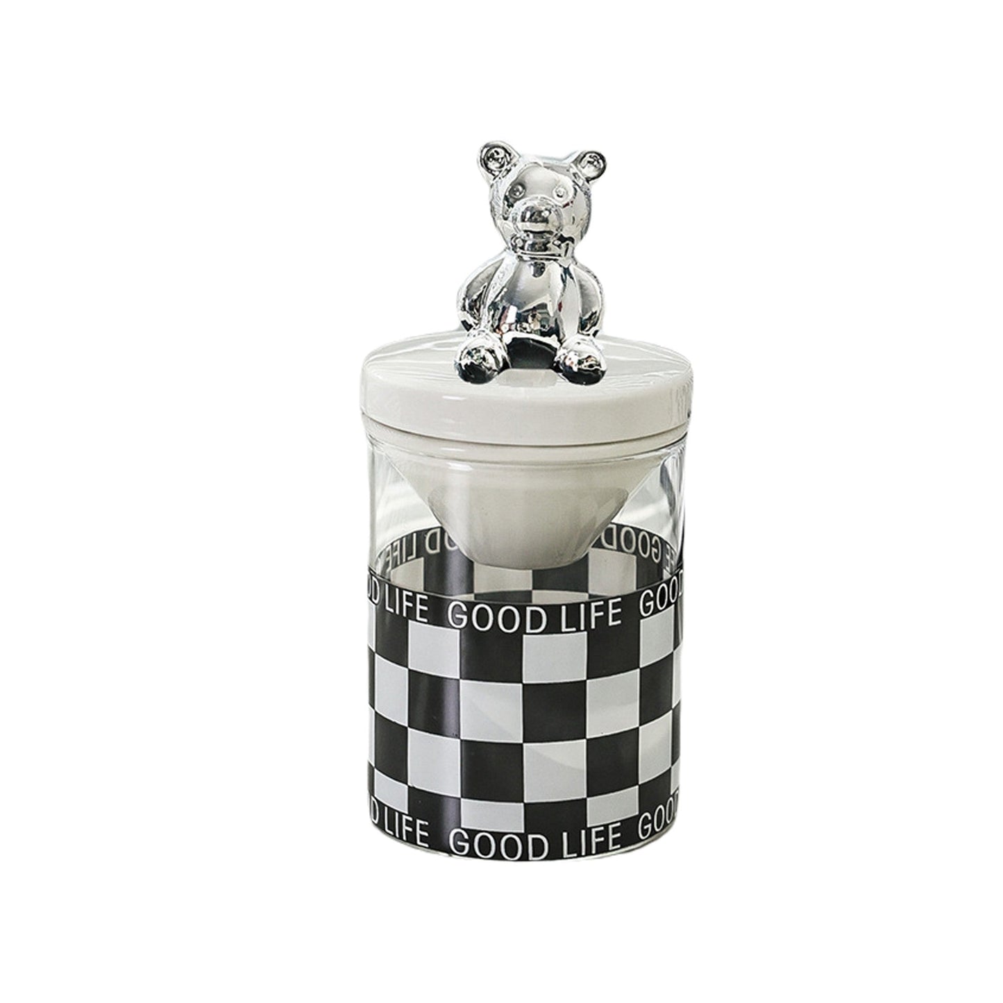 Cute Lidded Ashtray Glass Ceramic Bear Crown Knob